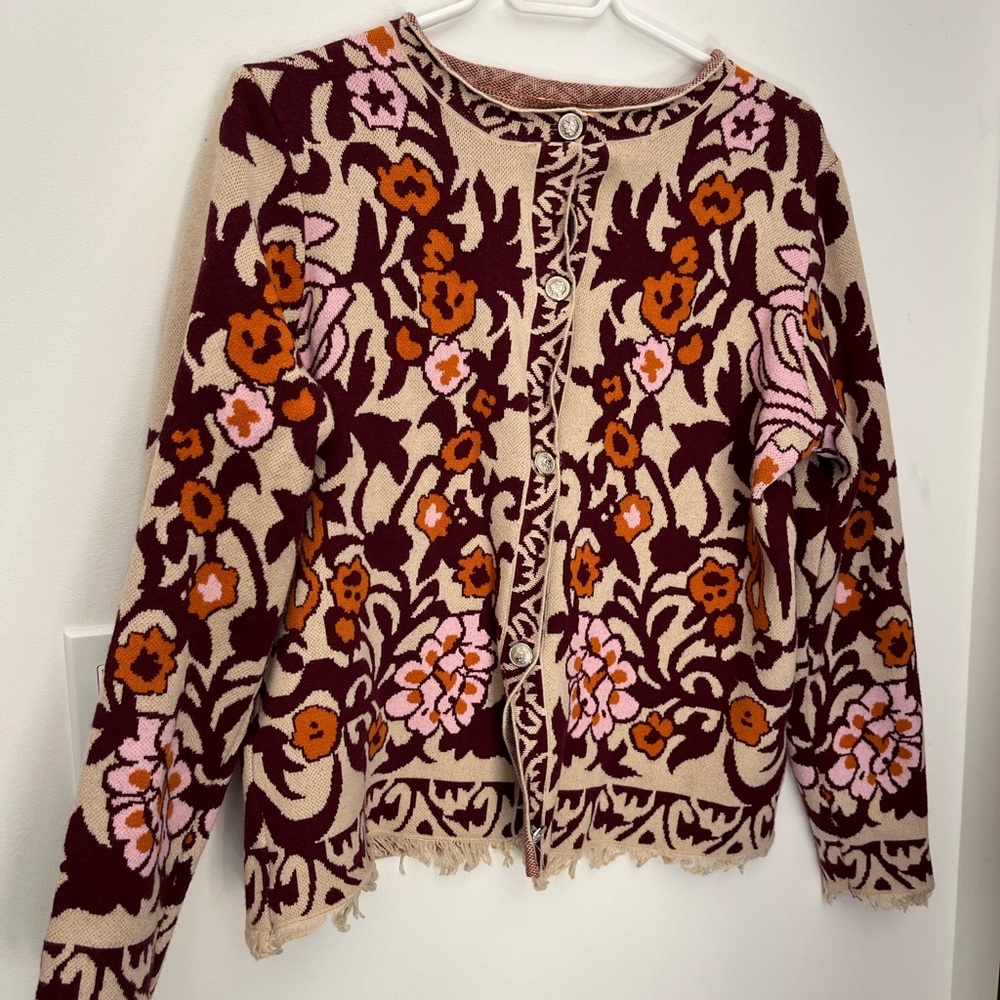 Floral Knit Vintage Cardigan - Burgundy and Pink